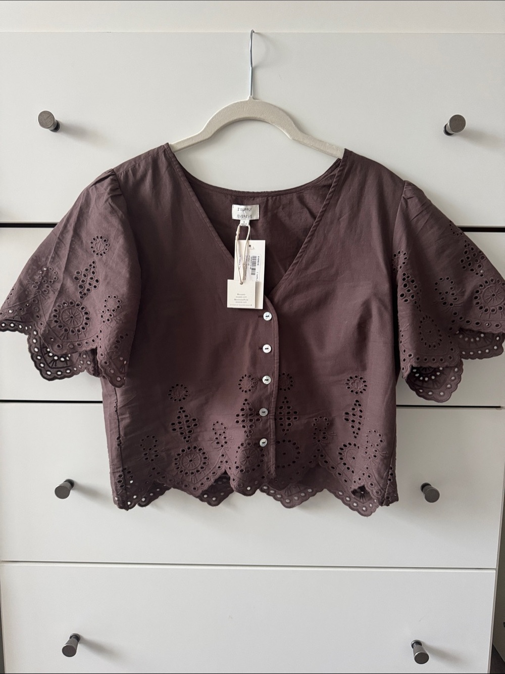 Z Supply + Evereve - Espresso Martini La Cabana Top Eyelet Button-Front V-Neck